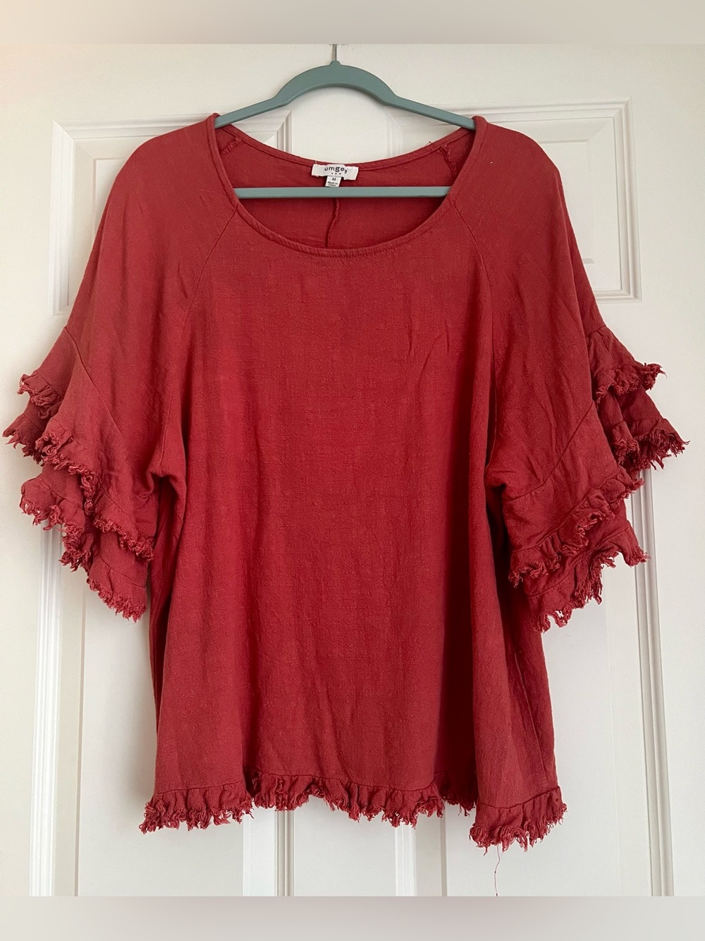 Umgee Red Fringe Sleeve Tunic Top